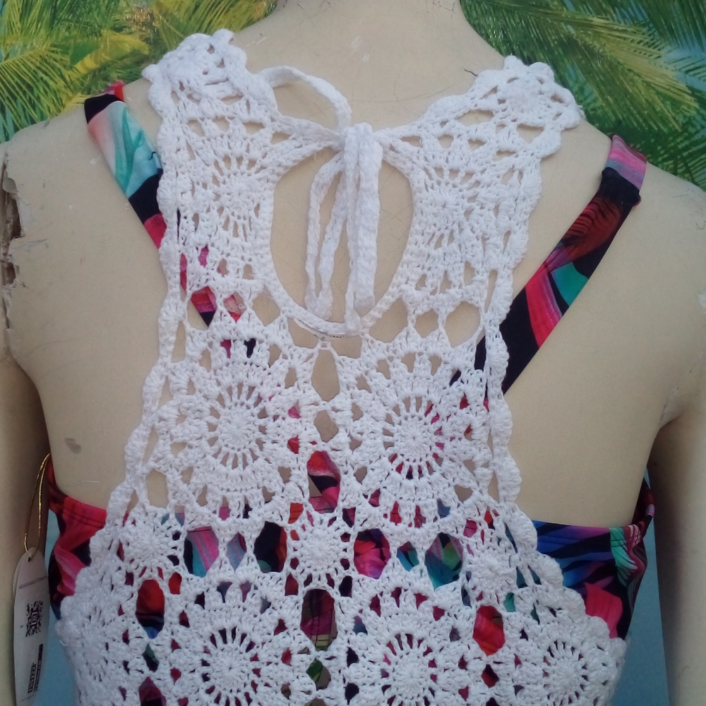 Bundle Of 2- 1-White & 1-Multi-Colored Crocheted … - image 6